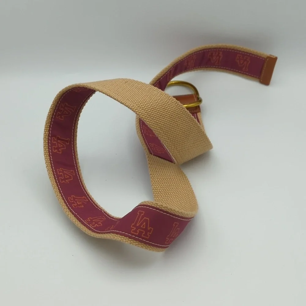 Barrington LA Logo D-Ring Canvas Leather Belt Womens S/M Maroon Gold